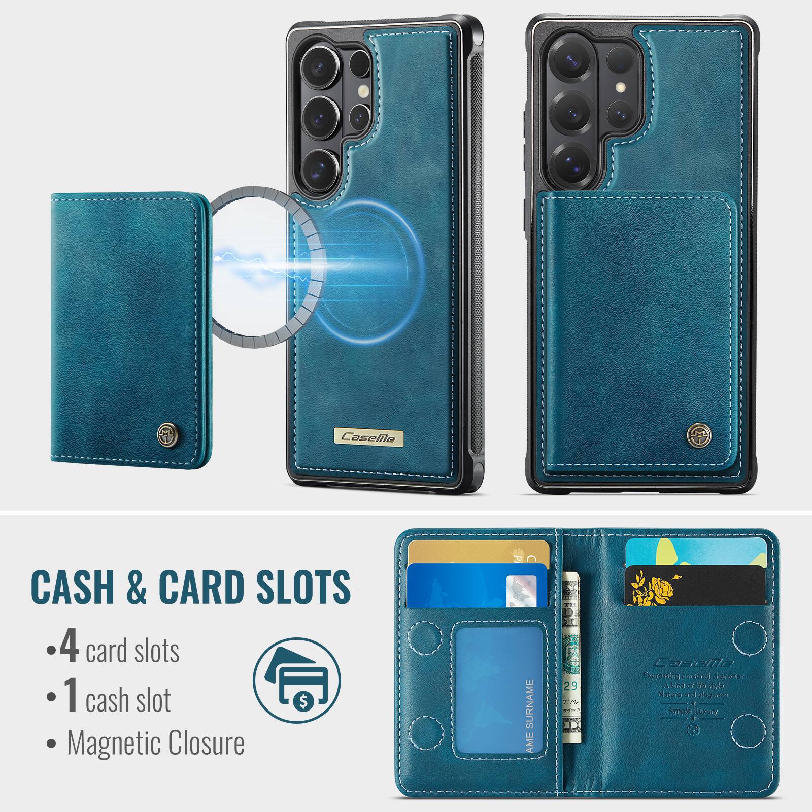 Cesellle CASH & CARD SLOTS  
4 card slots  
1 cash slot  
Magnetic Closure  

SURNAME AME  
29 Casellla Soni  
1 S T Akind - FHT Siringle Nasceso  
S Kijare Hmol LA