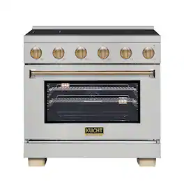 Kucht - 36 Inch Induction Range accents with 5 Elements and Bridge Zone - Stainless Steel with Gold