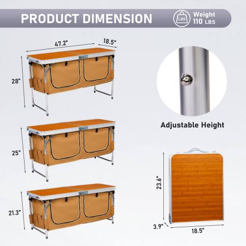 PRODUCT DIMENSION  
Weight: 110 LBS  
47.2" x 18.5" x 28"  
Adjustable Height: 25" to 23.6" to 21.3"  
3.9" x 18.5"