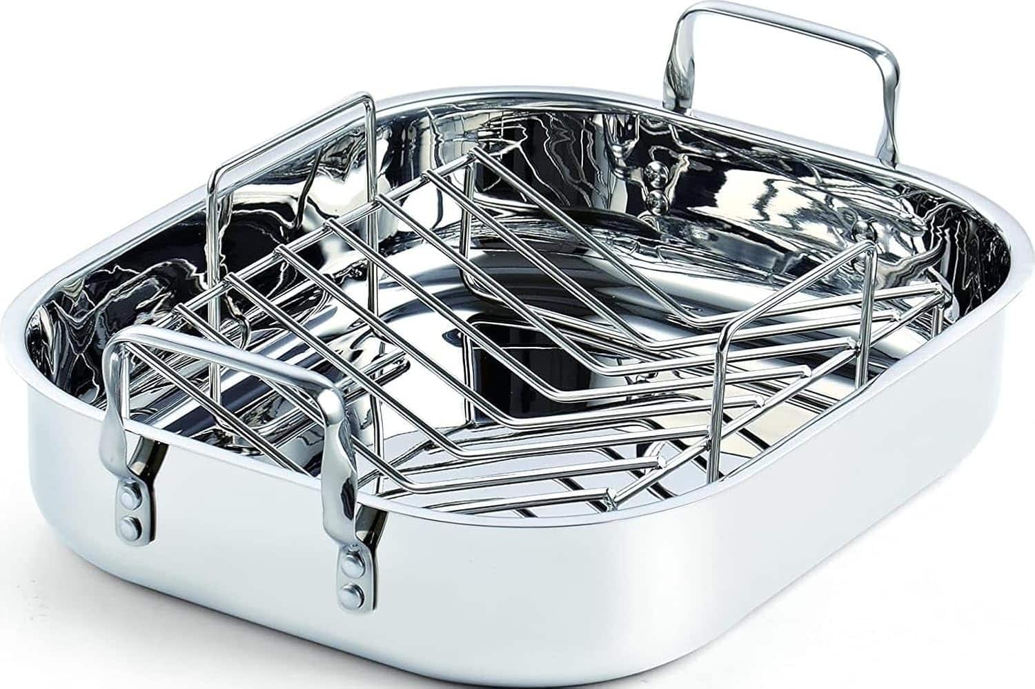 Cooks Standard - Classic 14 x 12 Inch S/S Roaster Pan W/V-Shaped Rack, Turkey Roasting Pan w/Rack, Large Capacity, Oven & Dishwasher Safe - Stainless Steel