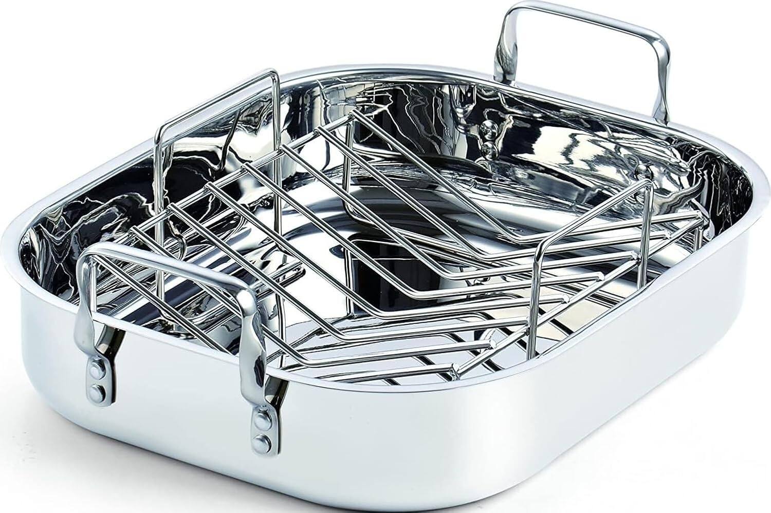 Front. Cooks Standard - Classic 14 x 12 Inch S/S Roaster Pan W/V-Shaped Rack, Turkey Roasting Pan w/Rack, Large Capacity, Oven & Dishwasher Safe - stainless steel.