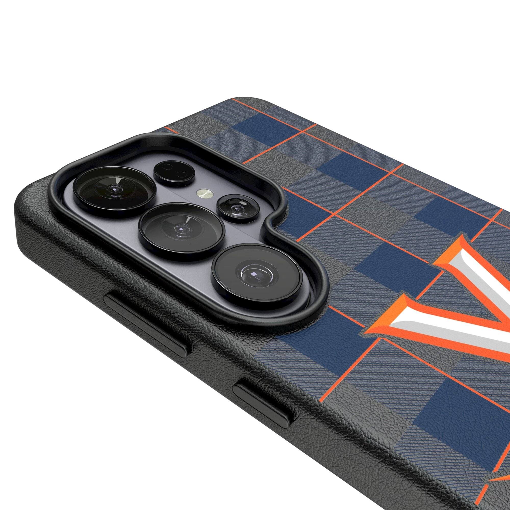 Alt View 2. Keyscaper - Virginia Cavaliers Plaid Galaxy Magnetic Bump Case - S24 - Black.
