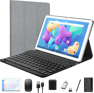 ANTEMPER - Tablet 2025 Newest Android Tablet 10.1 inch, Octa-Core Tablets with Keyboard, 128GB + 16GB + 1TB Expandable Storage - Silver