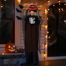 Winado - 5.6FT Halloween Scary Pumpkin Man w/ Crooked Head, Lighted Eyes, Adjustable Arms Prop for In/Outdoor Holiday Decorations - Brown & Orange