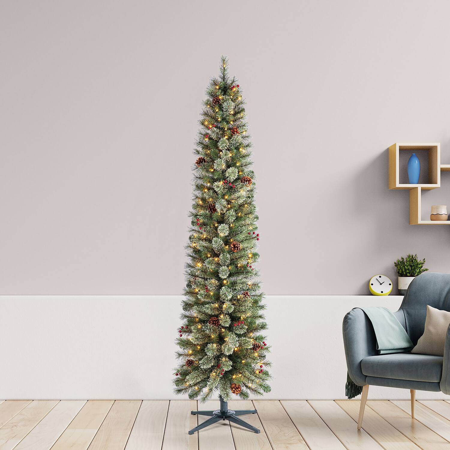 Alt View 2. Home Heritage - Home Heritage Stanley 7' Pre-Lit Artificial Christmas Tree, Pine Cones & Berries - Green.