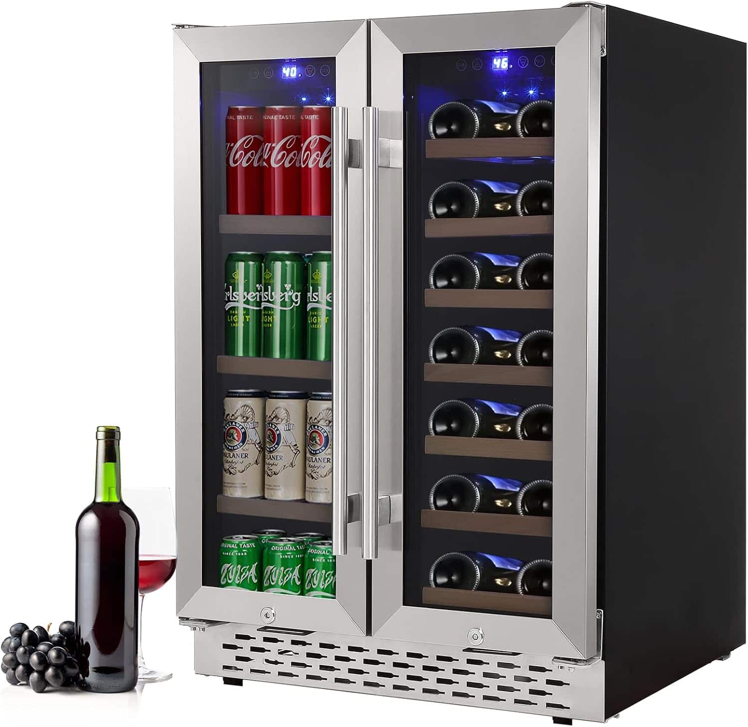 Babevy - 24" Premium Dual Zone Wine & Beverage Refrigerator - 40-Bottle Capacity, Built-in/Freestanding,Quiet Compressor Design - Black