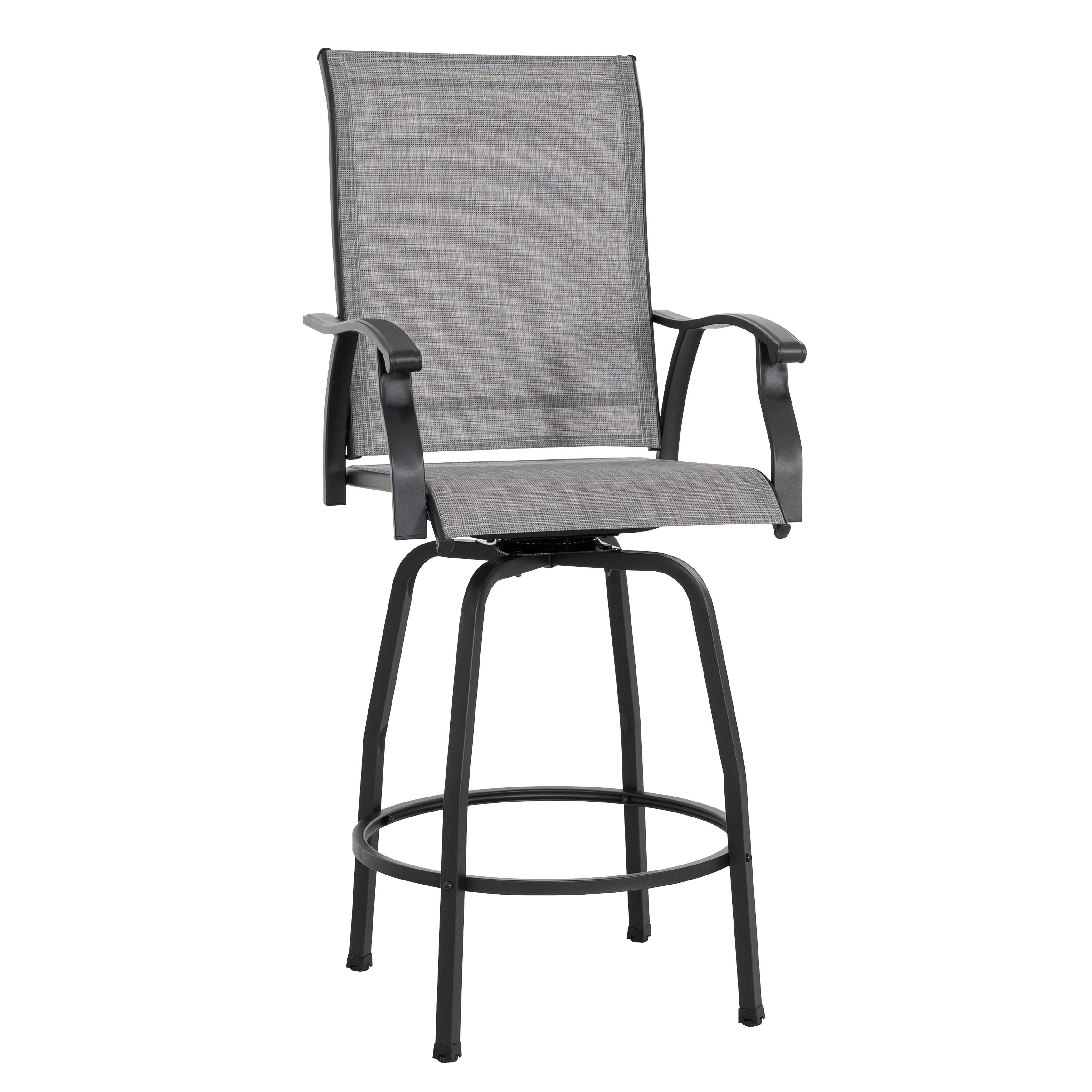 Alt View 6. Nuu Garden - Nuu Garden Outdoor Swivel Bar Stools, Set of 2 Patio Bistro Chairs, All-Weather Textilene - Gray&Black.
