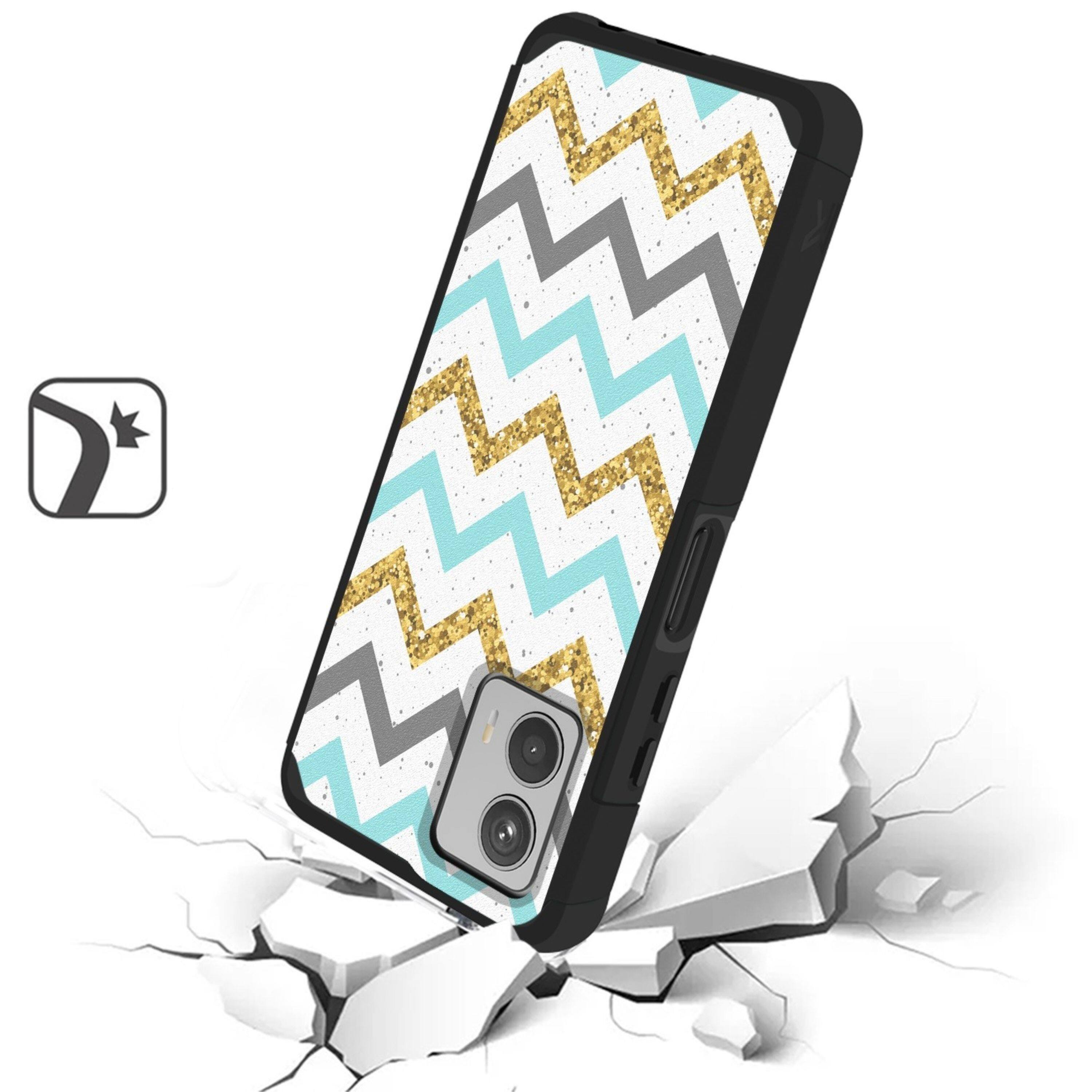 Left. Kitcheniva - Military Grade Hybrid Protective Case For Motorola Moto G 5G 2023 Zigzag - Multicolor.