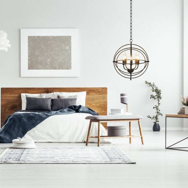 Angle. Hivvago - 5 Light Brass Rustic Industrial Rotating Metal Chandelier - Brass, Rustic Brown.