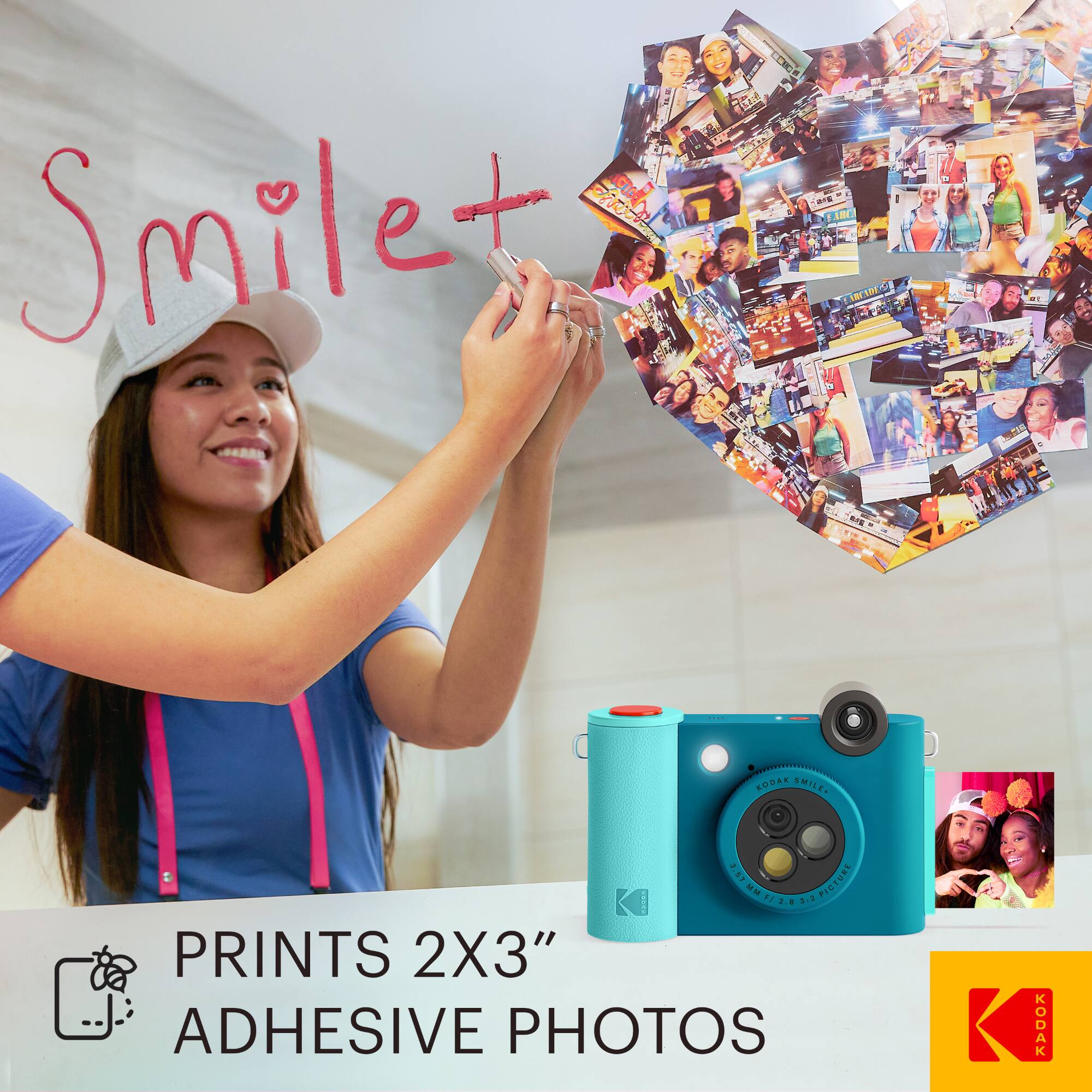 Smile+  
LODAK SMILER 3.81  
PRINTS 2X3" ADHESIVE PHOTOS  
KODAK