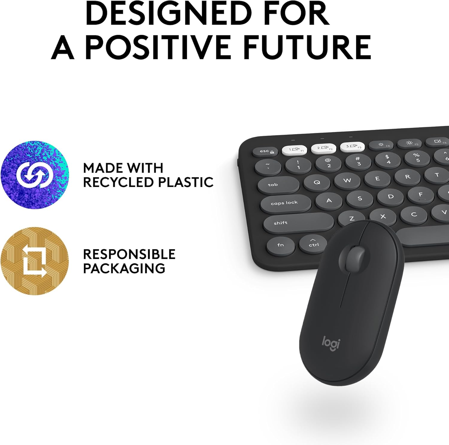DESIGNED FOR A POSITIVE FUTURE

MADE WITH RECYCLED PLASTIC

RESPONSIBLE PACKAGING