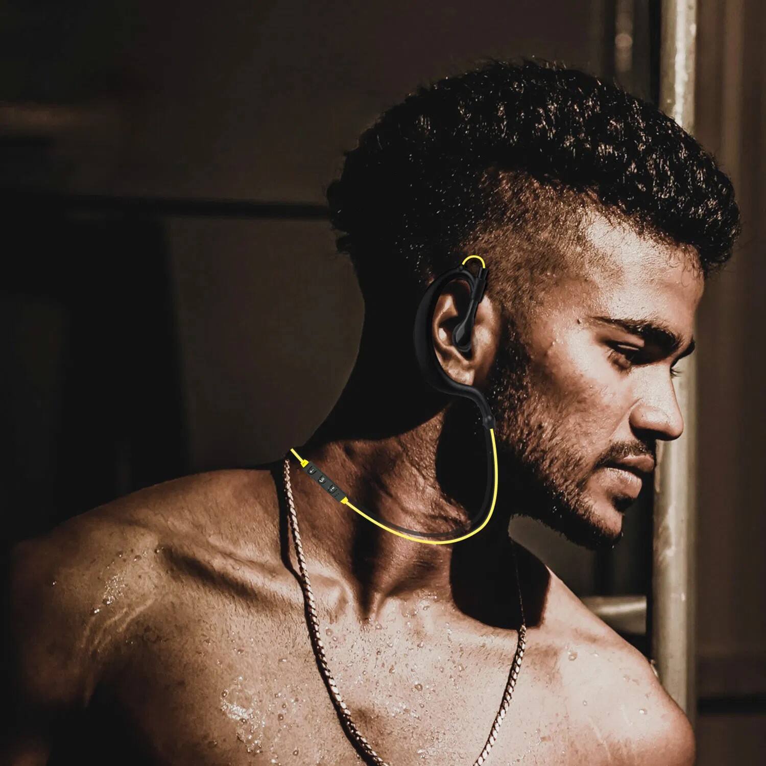 Alt View 4. BEARSOLIM - Wireless Headsets V4.1 Sport In-Ear Stereo Headphones Sweat-proof Neckband Earbuds，yellow - yellow.
