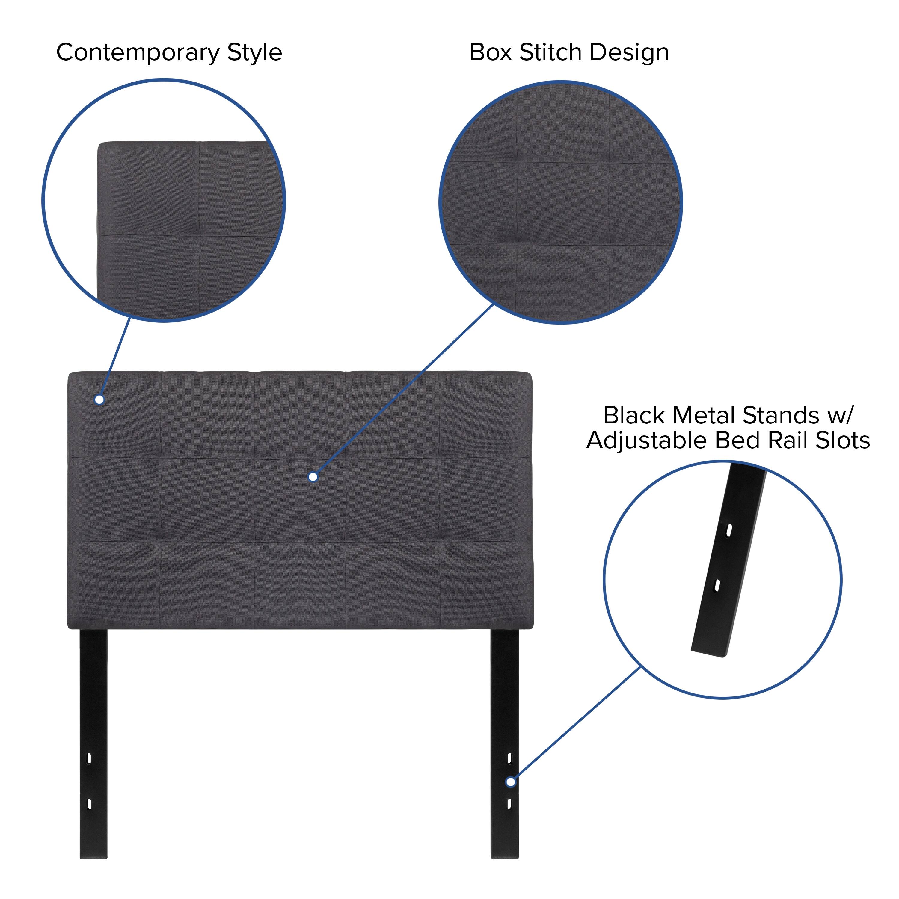 Contemporary Style Box Stitch Design Black Metal Stands w/ Adjustable Bed Rail Slots