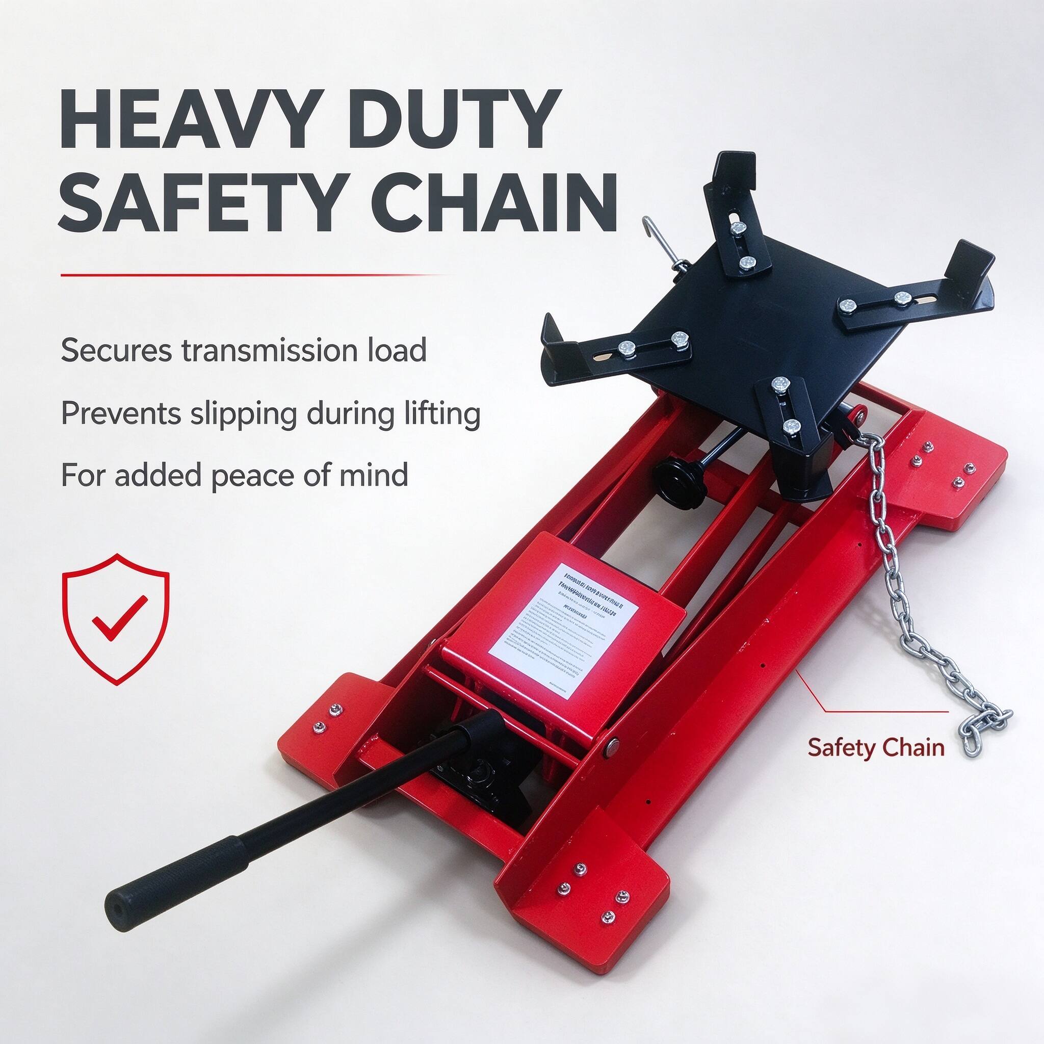 HEAVY DUTY SAFETY CHAIN

Secures transmission load  
Prevents slipping during lifting  
For added peace of mind

Safety Chain
