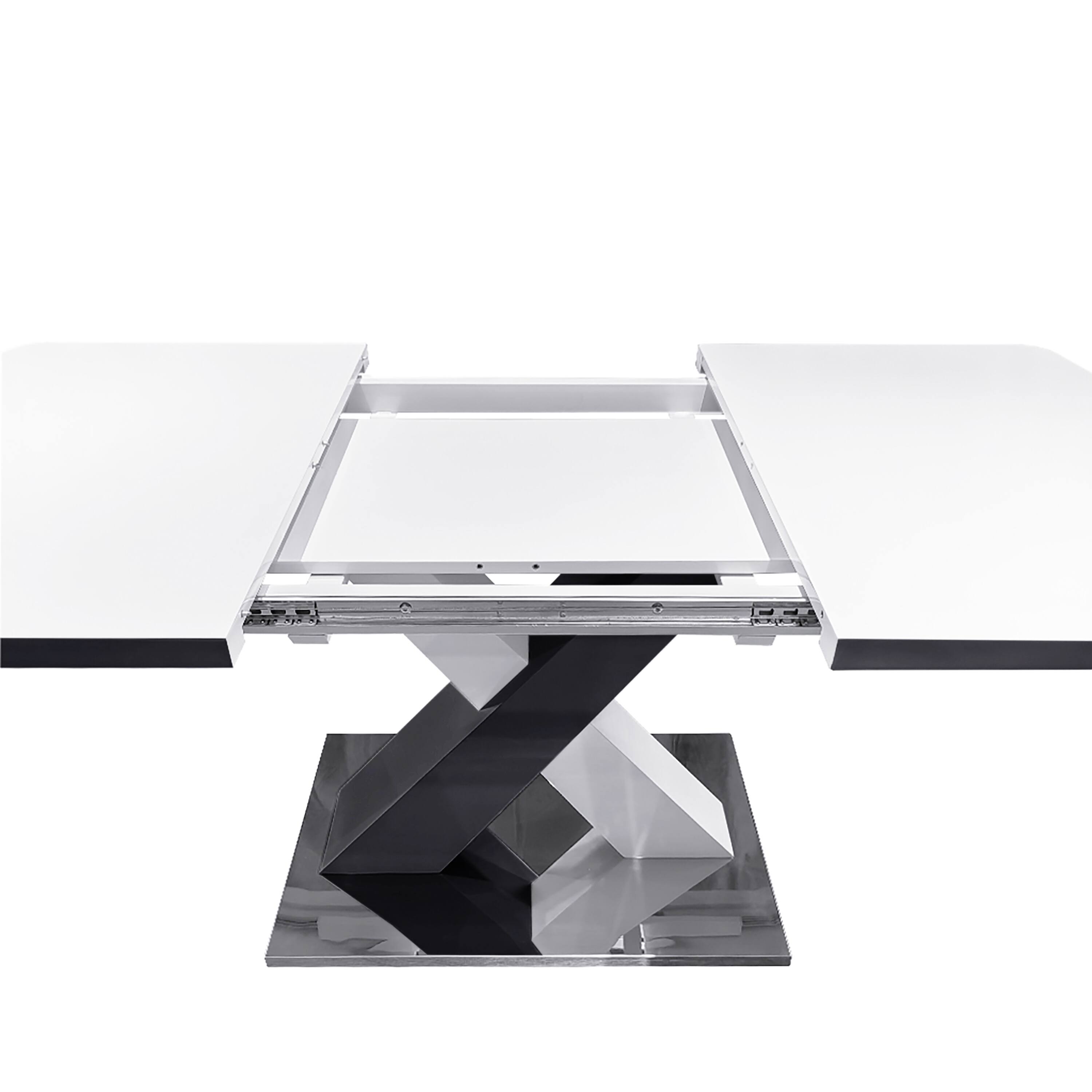 Alt View 4. Tiramisubest - Modern Square Dining Table, Stretchable, White Table Top + MDF X-Shape Black and White Color Table Leg with Metal Base - White+Black.