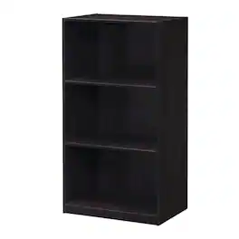 FurniFact - Engineered Wood 3-Tier Bookcase with Storage Shelves for Living Room and Office - Dark Walnut