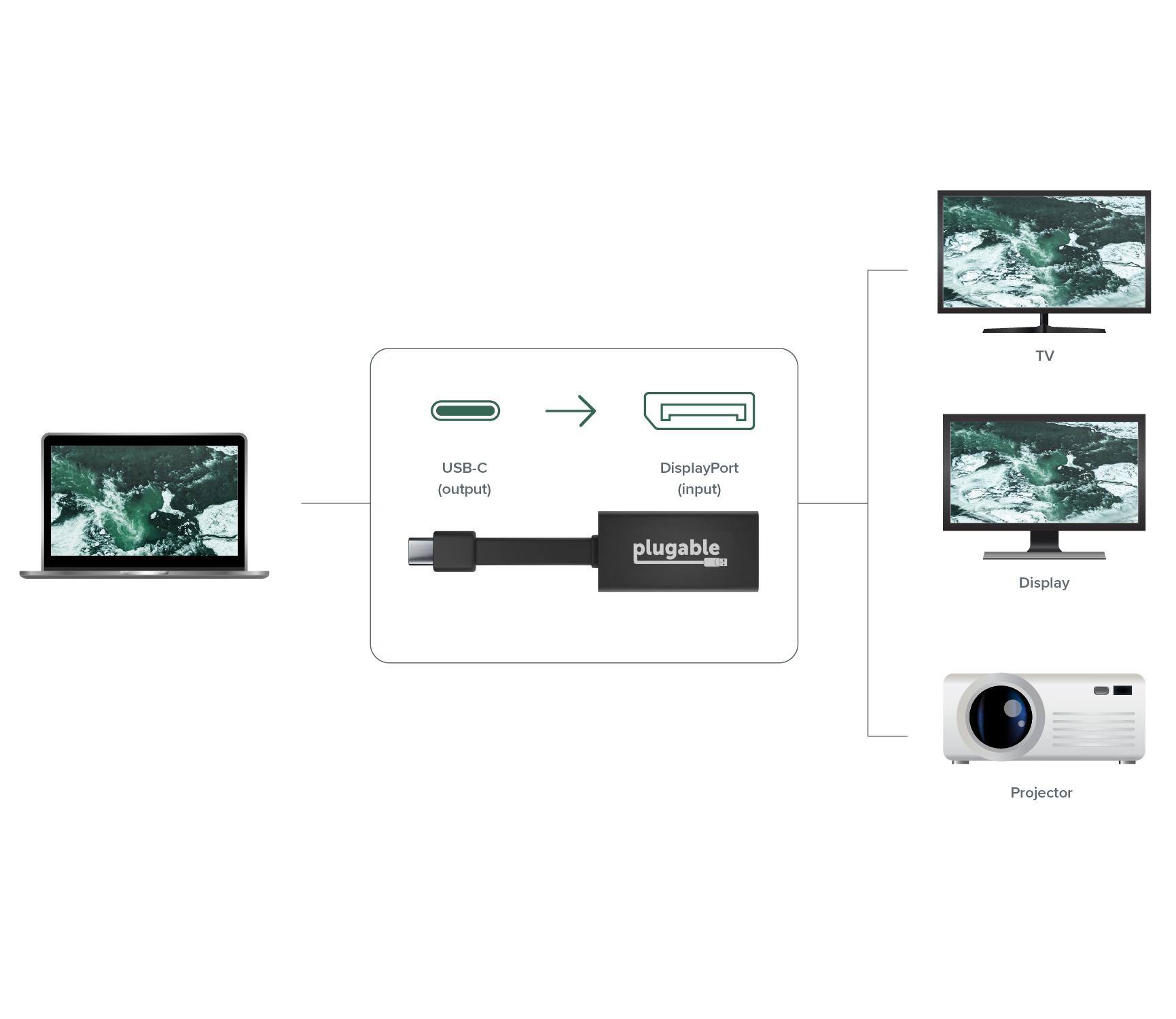 TV Display Projector USB-C (output) DisplayPort (input) plugable