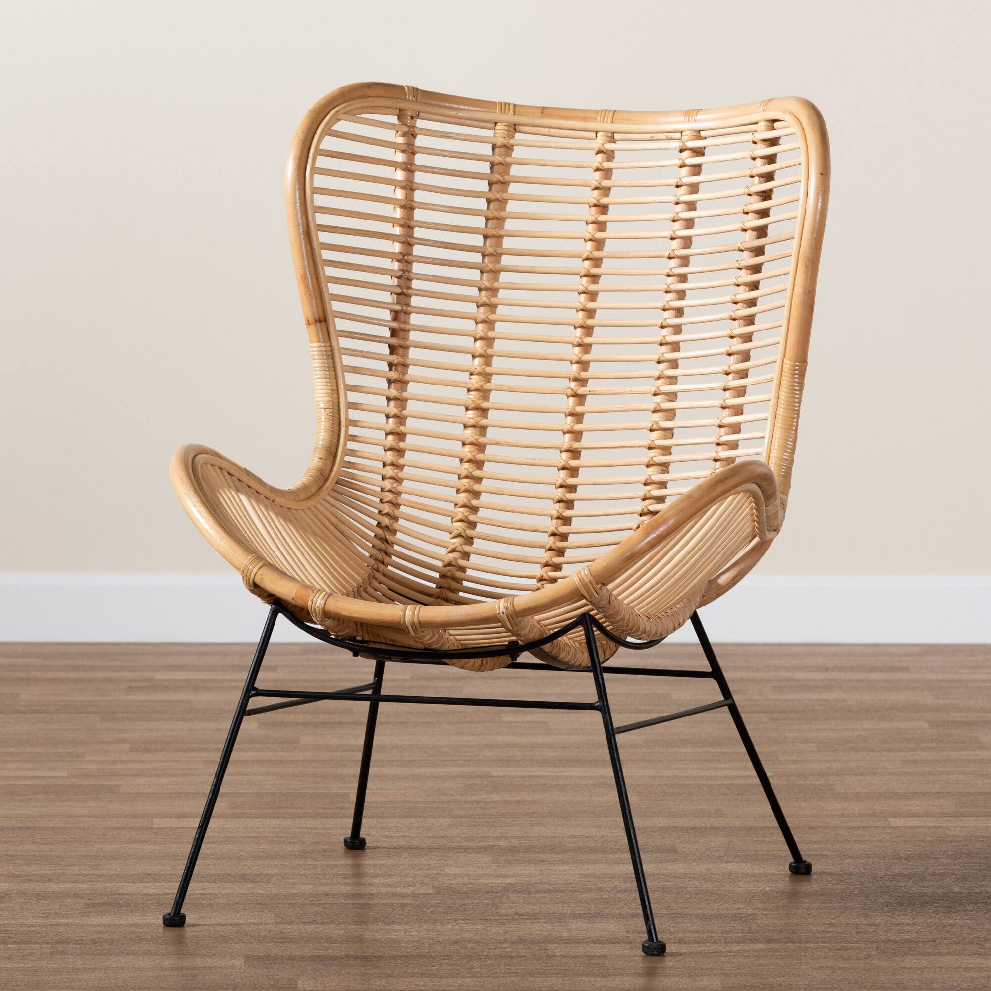 Alt View 5. bali & pari - Colorado Modern Bohemian Rattan and Metal Accent Chair - Natural Brown.
