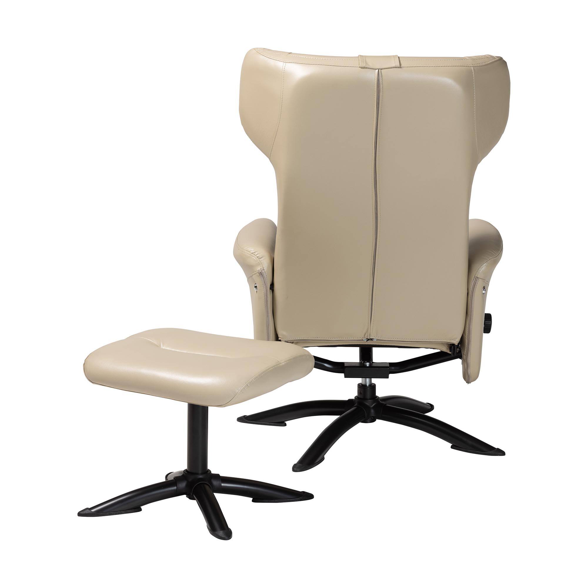 Alt View 1. Baxton Studio - Elwood Modern Faux Leather 2-Piece Lounge Chair and Footrest Set - Beige/Black.