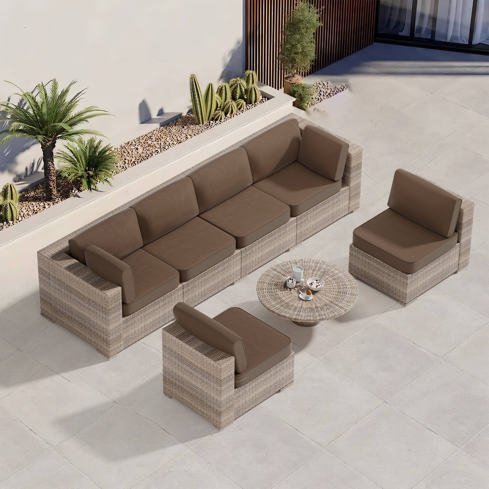 Alt View 1. RYHNUYNE - 14-Piece Outdoor Patio Sofa Cushions, Brown Seat Cushion with Zipper, Water-Resistant Patio Furniture Cushion - Brown.