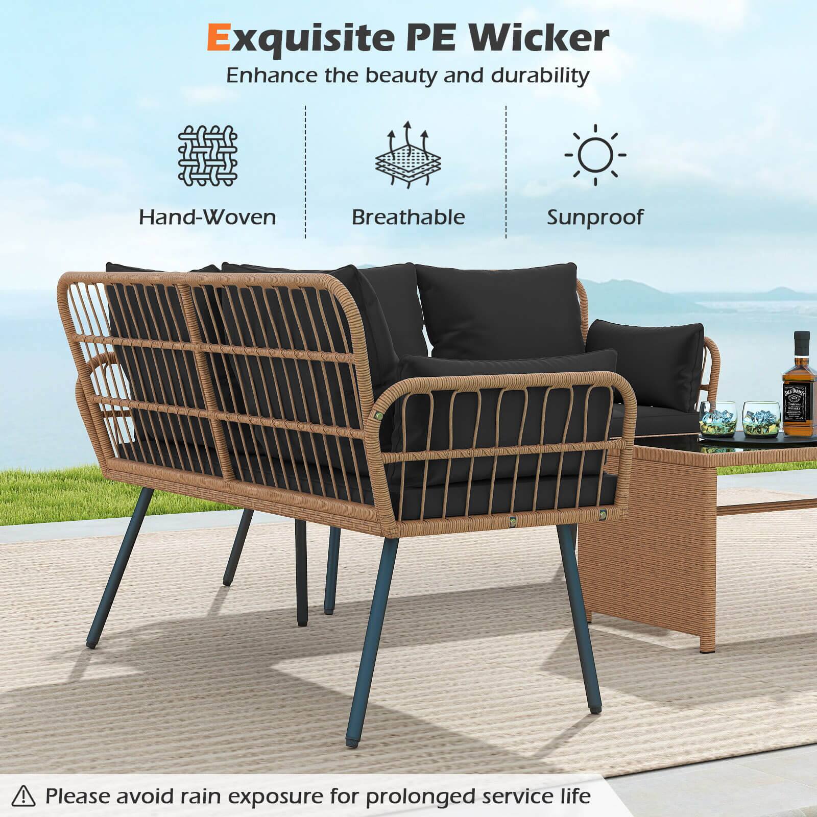 Exquisite PE Wicker  
Enhance the beauty and durability  

- Hand-Woven  
- Breathable  
- Sunproof  

Please avoid rain exposure for prolonged service life