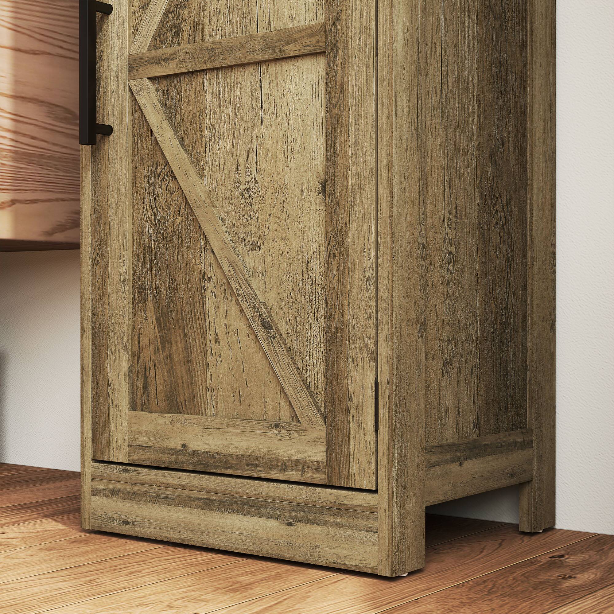 Alt View 7. Homcom - Narrow Bathroom Storage Cabinet, 67" Tall Farmhouse Cabinet with Drawer, Barn Doors and Adjustable Shelves - Distressed Gray.