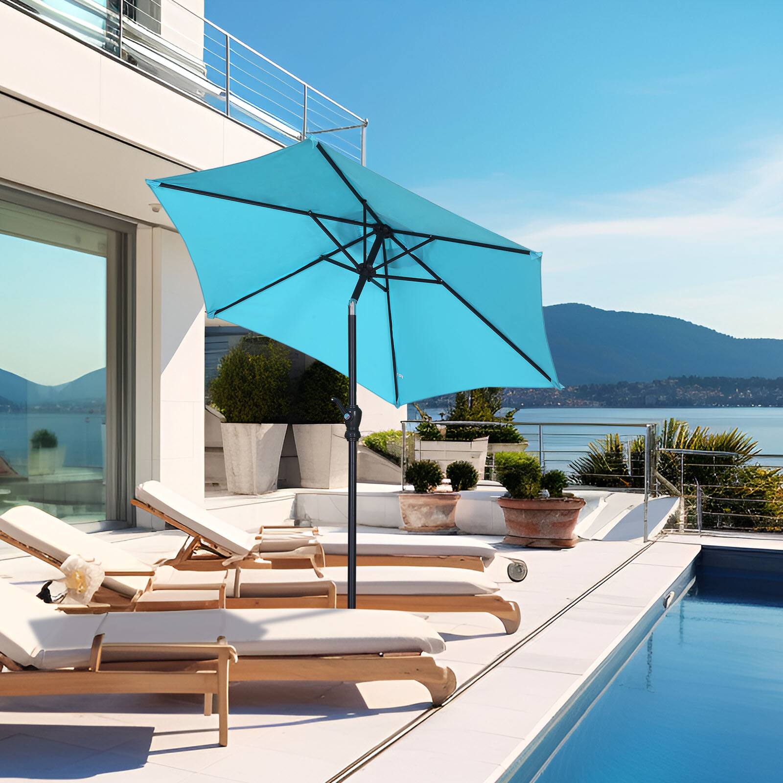 Alt View 3. Ainfox - Ainfox 7.5ft Patio Umbrella Outdoor Market Umbrella UV Protection Sturdy Frame W/Easy Crank - Blue.