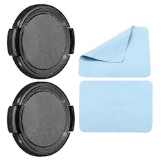 Front. Unique Bargains - 2pcs 43mm Sides Pinch Lens Cap with Cloth for Nikon/Fujifilm/Pentax/Leica - Black.
