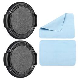 Unique Bargains - 2pcs 43mm Sides Pinch Lens Cap with Cloth for Nikon/Fujifilm/Pentax/Leica - Black