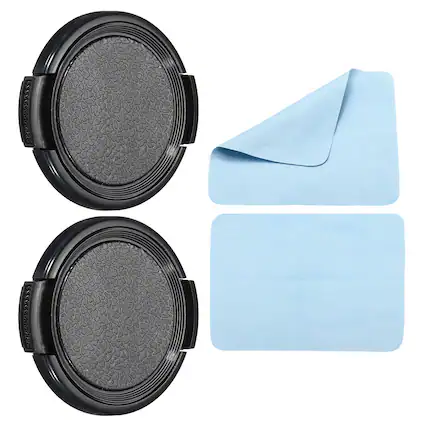 Front. Unique Bargains - 2pcs 43mm Sides Pinch Lens Cap with Cloth for Nikon/Fujifilm/Pentax/Leica - Black.