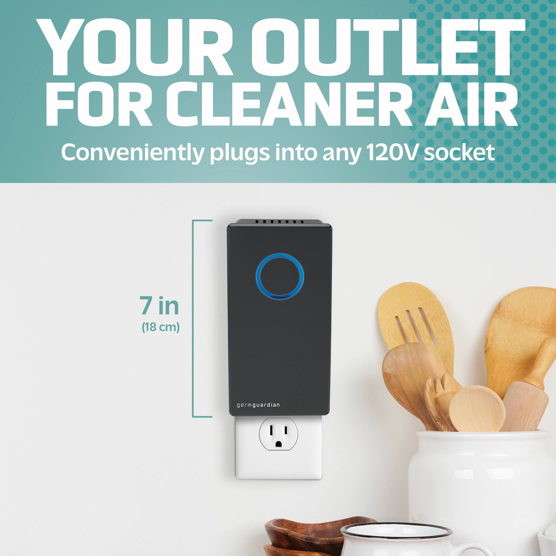 YOUR OUTLET FOR CLEANER AIR: Conveniently plugs into any 120V socket, 7 in (18 cm) gern guardian.