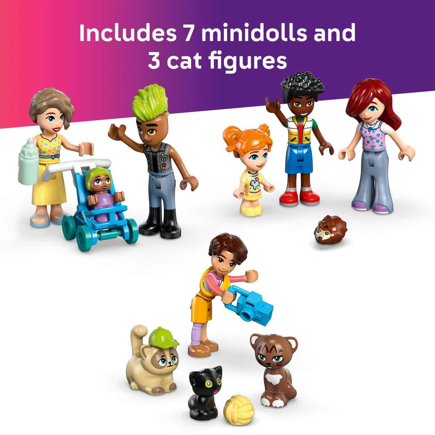 Includes 7 minidolls and 3 cat figures.