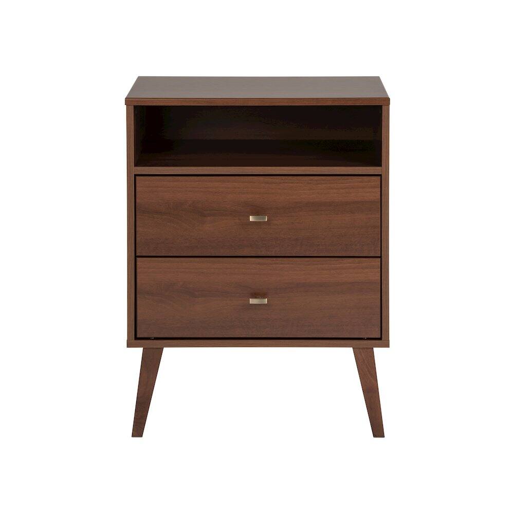 Angle. Prepac - Milo 2-drawer Tall Nightstand with Open Shelf, Cherry - Cherry.