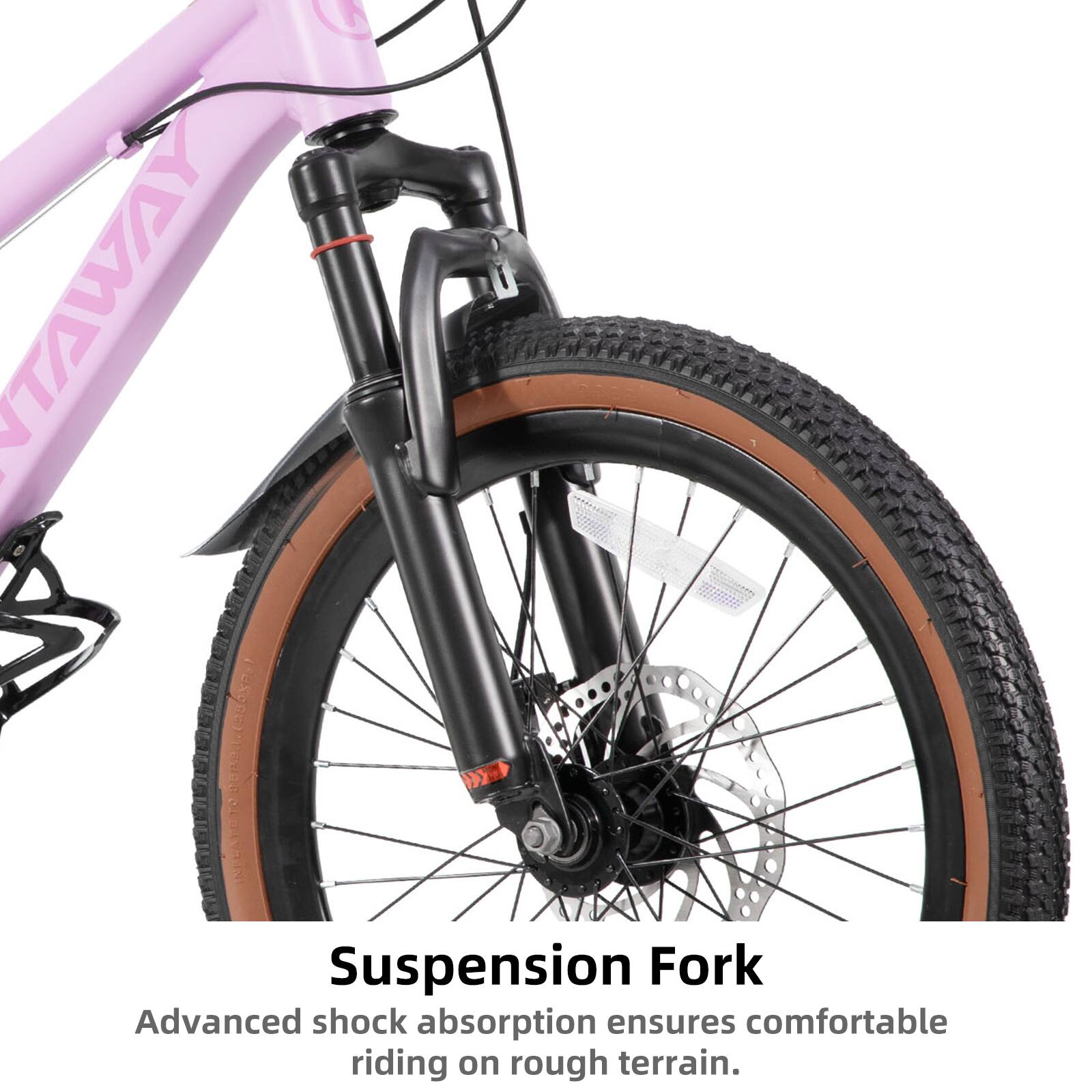 Suspension Fork  
Advanced shock absorption ensures comfortable riding on rough terrain.