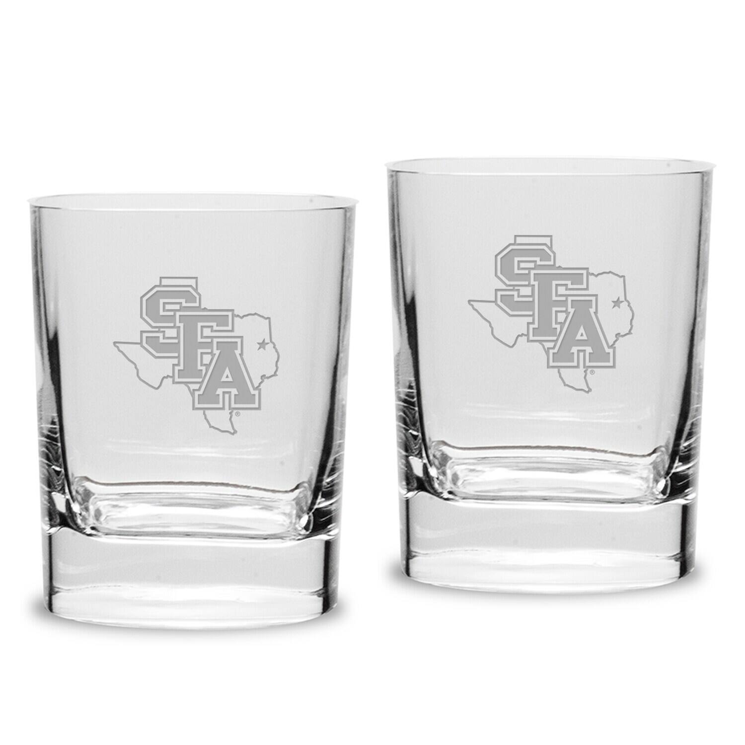 Front. Jardine - Stephen F Austin Lumberjacks 11.75oz. Two-Piece Luigi Bormioli Square Double Old Fashion Glasses Set - Multicolor.