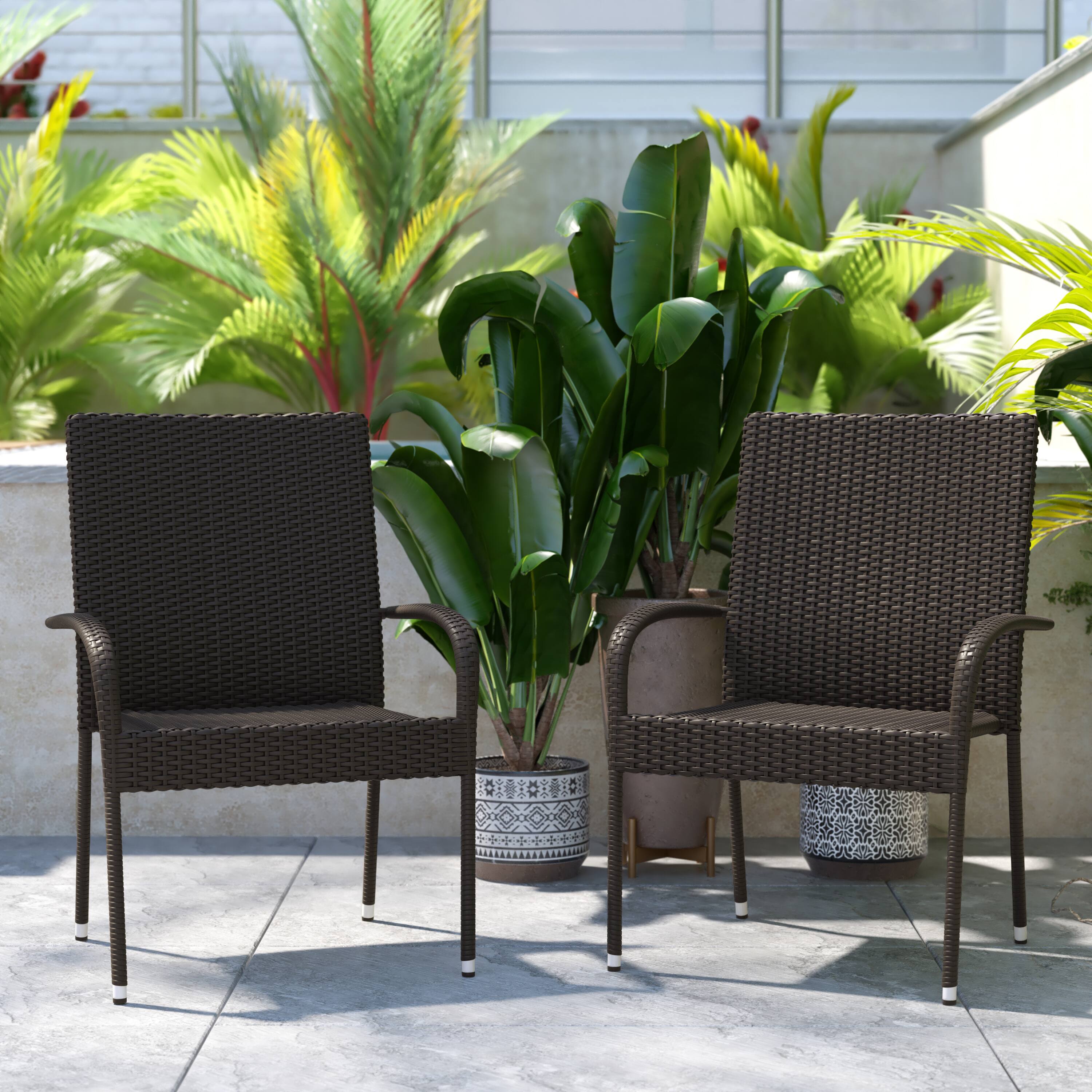 Alt View 2. Emma + Oliver - Sala Stacking All-Weather Wicker Wrapped Powder Coated Steel Patio Club Chairs for Indoor and Outdoor Use - Espresso.