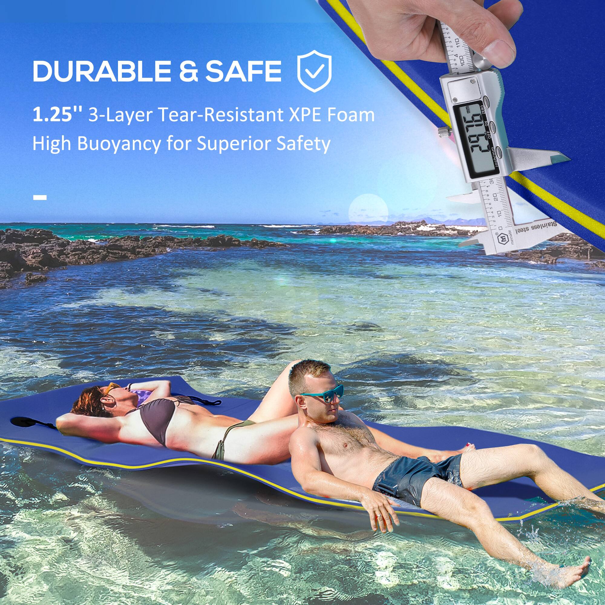 DURABLE & SAFE 1.25" 3-Layer Tear-Resistant XPE Foam High Buoyancy for Superior Safety - 110  I N D I 29.16- n . 20  1321224753 N0 | C steel Stainless + E I