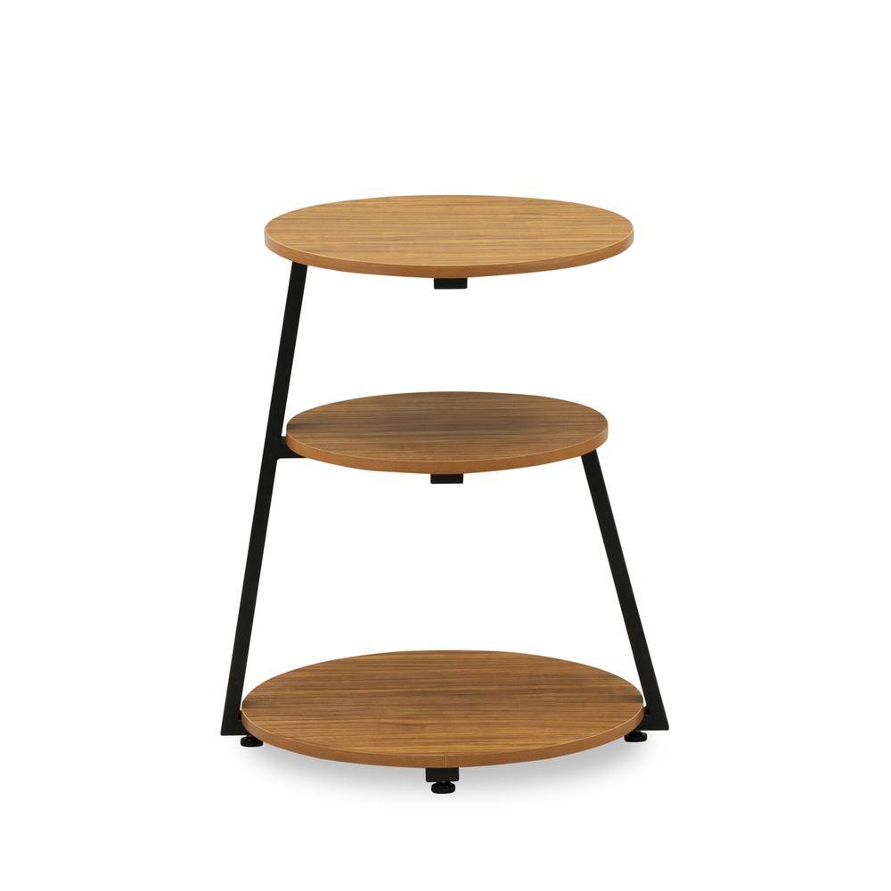 Back. East West Furniture - Driscoll 3 Tier Night Stand for Bedrooms - Bedside Table in Powder Coating Black Color and Brown Wood Laminate - Brown.