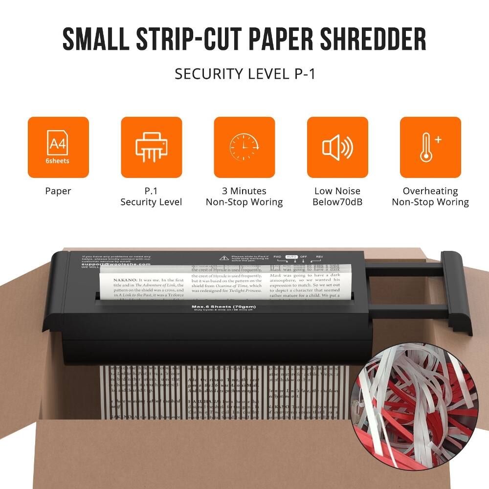SMALL STRIP-CUT PAPER SHREDDER  
SECURITY LEVEL P-1  

- A4 + 6sheets  
- P.1 Security Level  
- 3 Minutes Non-Stop Working  
- Low Noise Below70dB  
- Overheating Non-Stop Working  

The text on the shredder reads:  
"NAKANO. It was me. In the first title and in the Adventure of Links, the shield from Ocarina of Time, which was redesigned for Twilight Princess, was based on the crest of Hyrule used in the first game. We wanted his expression to match. So we set out to match the atmosphere, so we wanted his expression to match. So we set out to match the atmosphere, so we wanted his expression to match. So we set out to match the atmosphere, so we wanted his expression to match. So we set out to match the atmosphere, so we wanted his expression to match. So we set out to match the atmosphere, so we wanted his expression to match. So we set out to match the atmosphere, so we wanted his expression to match. So we set out to match the atmosphere, so we wanted his expression to match. So we set out to match the atmosphere, so