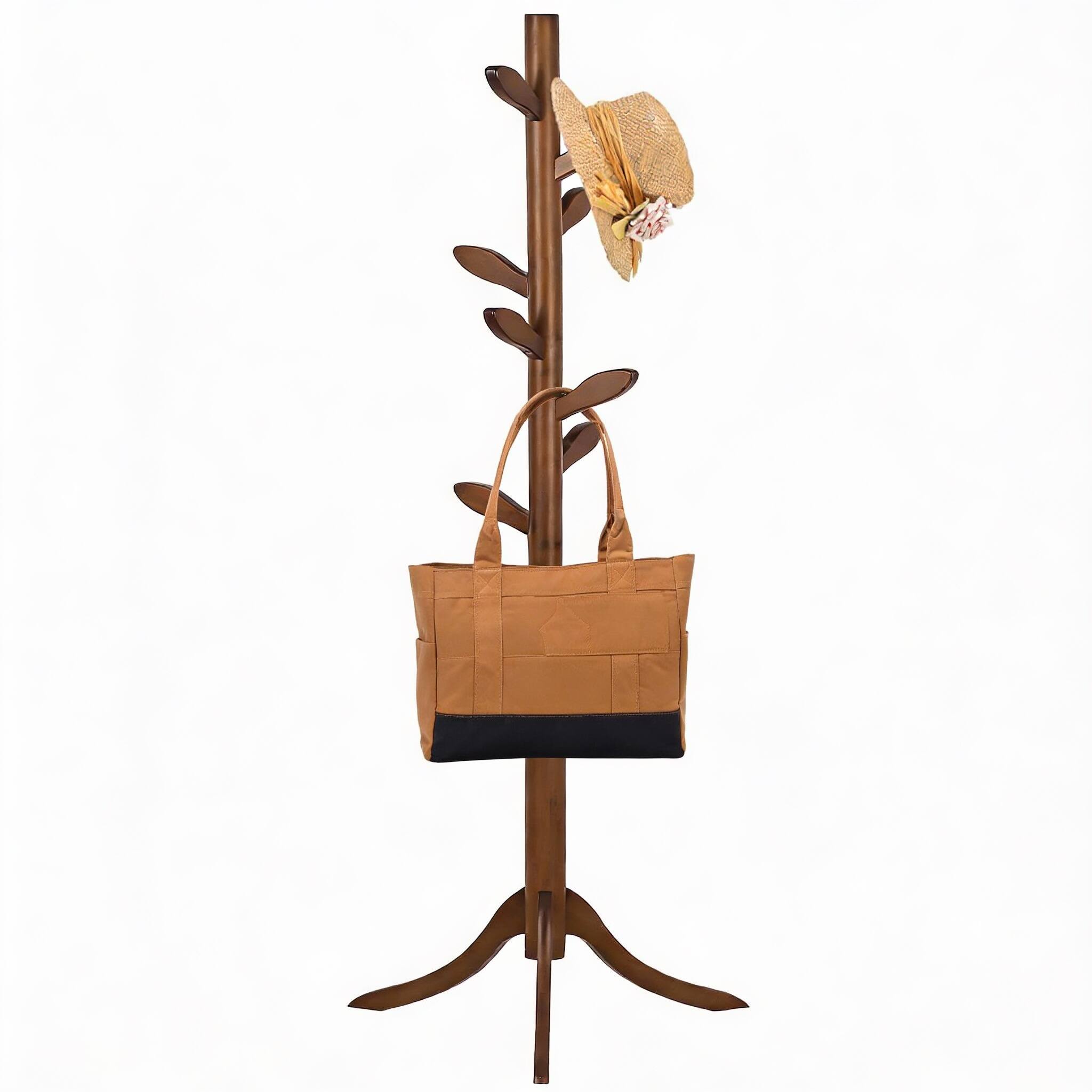 Front. Frangdom - Adjustable Wood Coat Tree 8 Leaf Hooks Tool-Free Assembly - BROWN 18.5"D x 18.5"W x 68.9"H.