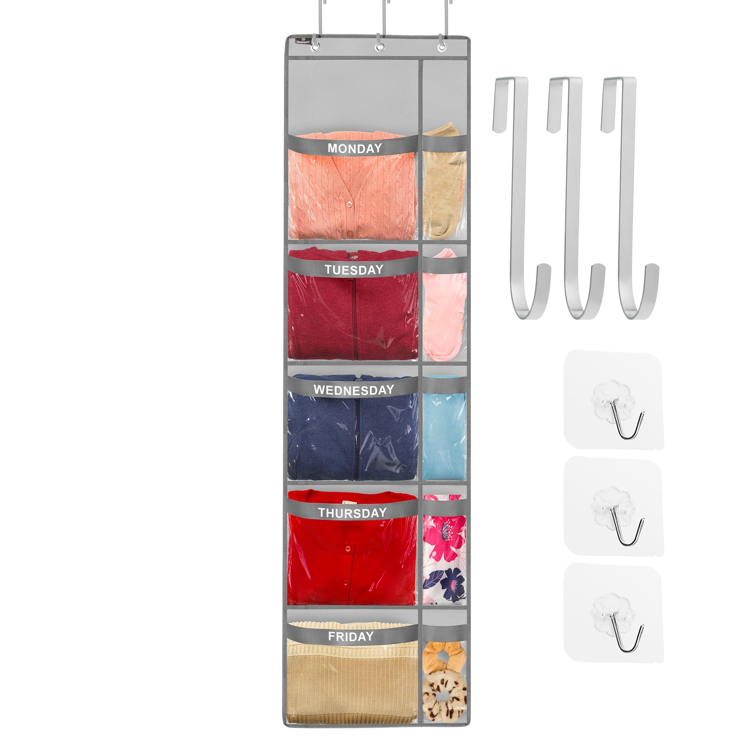 Dapper Styles - Over The Door Weekly Clothes Organizer - 5 Shelf Hanging Closet Storage With Day Of Week Labels For Space-s - Gray