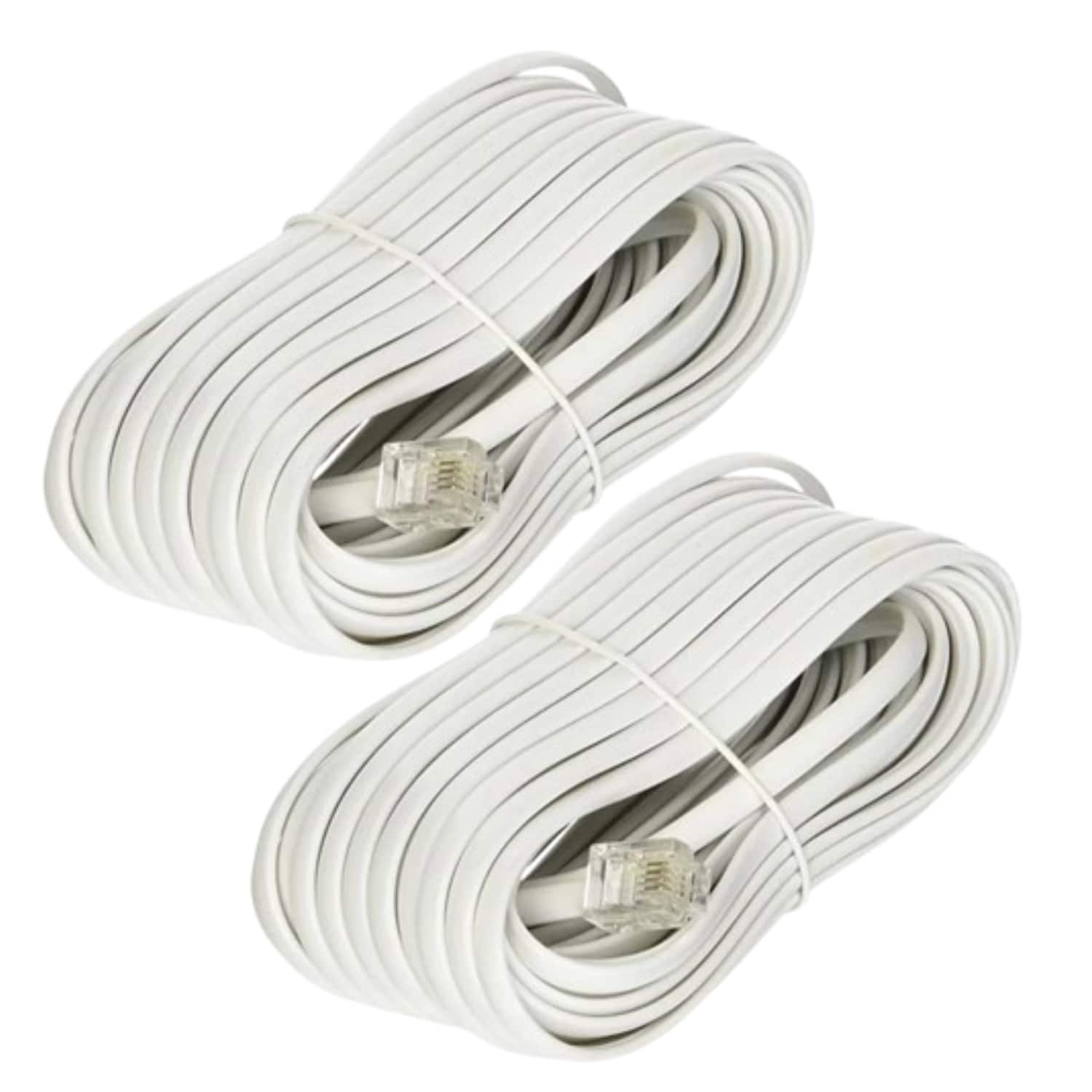 Home Collection - 2Pack 25 FT Telephone Extension Cord RJ11 4C Modular Phone Cable Line Wire - White