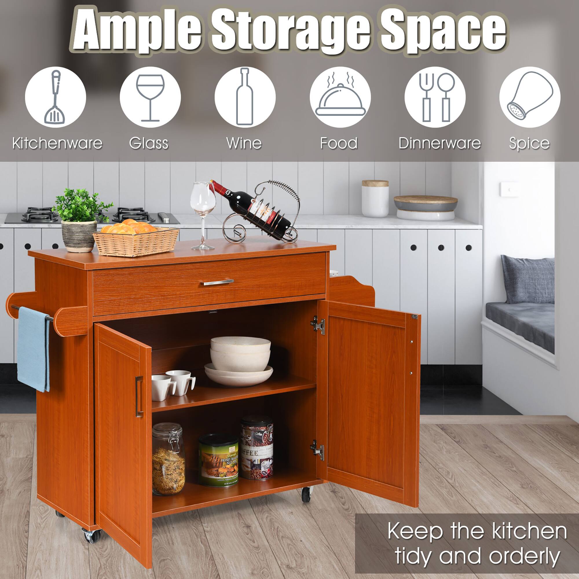 Ample Storage Space

- Kitchenware
- Glass
- Wine
- Food
- Dinnerware
- Spice

Keep the kitchen tidy and orderly