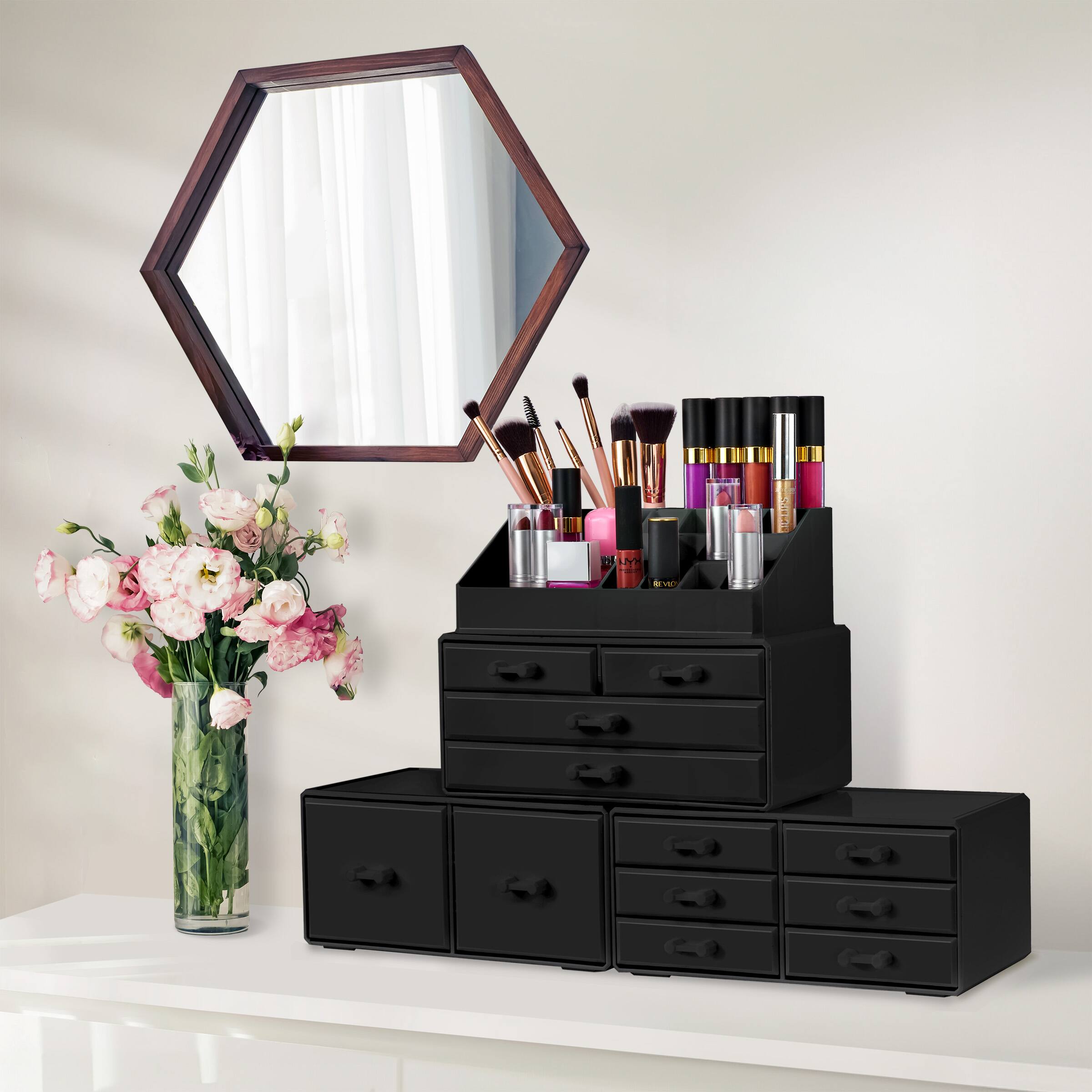 Angle. Sorbus - Sorbus Large 12 Drawers Makeup Organizer with Lipstick Slots & Makeup Brush Holders (Black) - Black.