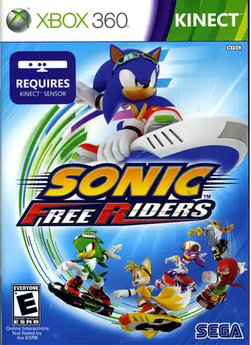 XBOX 360, KINECT, NTSC, REQUIRES KINECT SENSOR, SONIC TM, FREE RIDERS, EVERYONE E, CONTENT RATED BY ESRB, I Online Interactions, Not Rated by the ESRB, SEGA - E (Everyone)