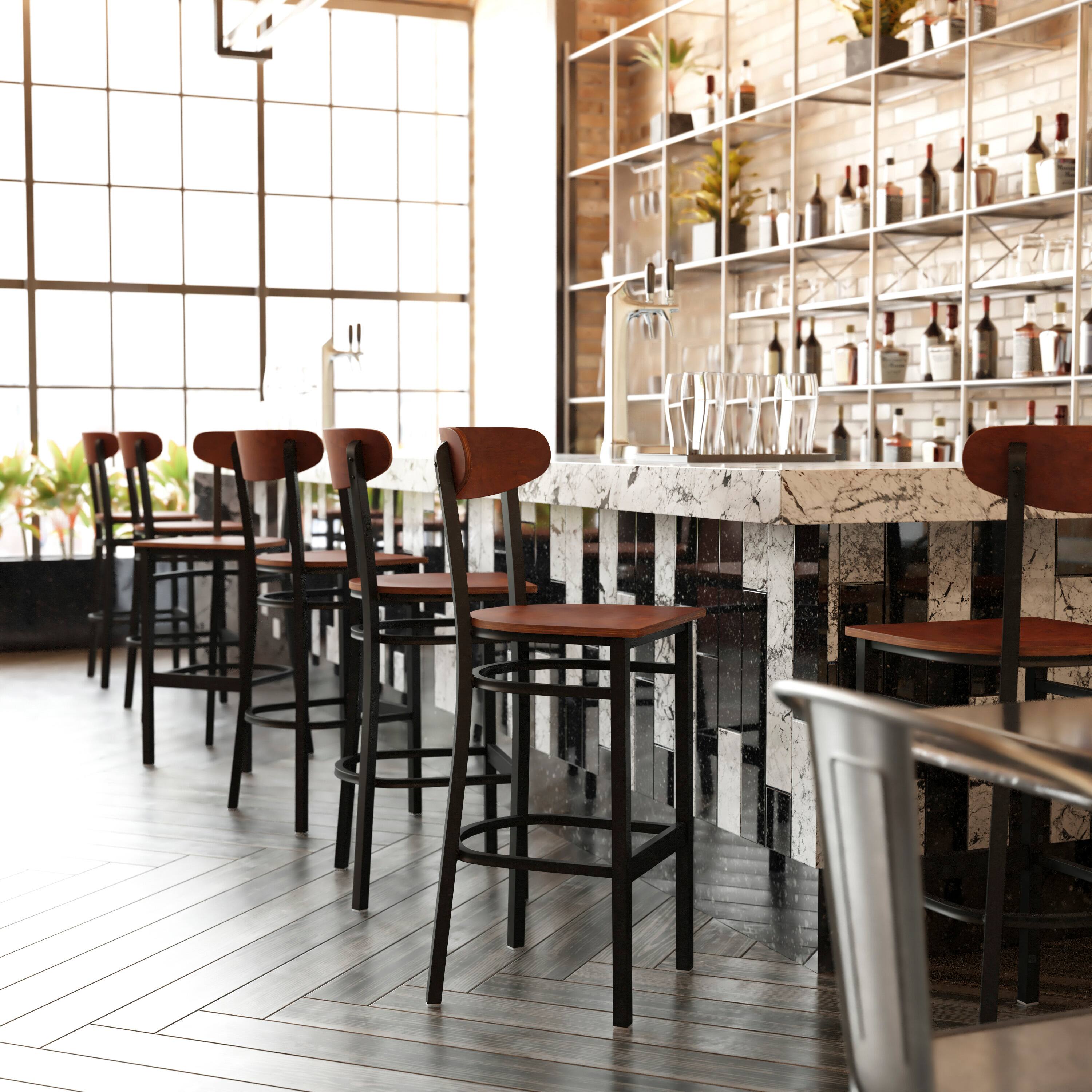 Alt View 2. Flash Furniture - Wright Commercial Grade Barstool with 500 LB. Capacity Black Steel Frame, Solid Wood Seat, and Boomerang Back, Walnut Fi - Brown.