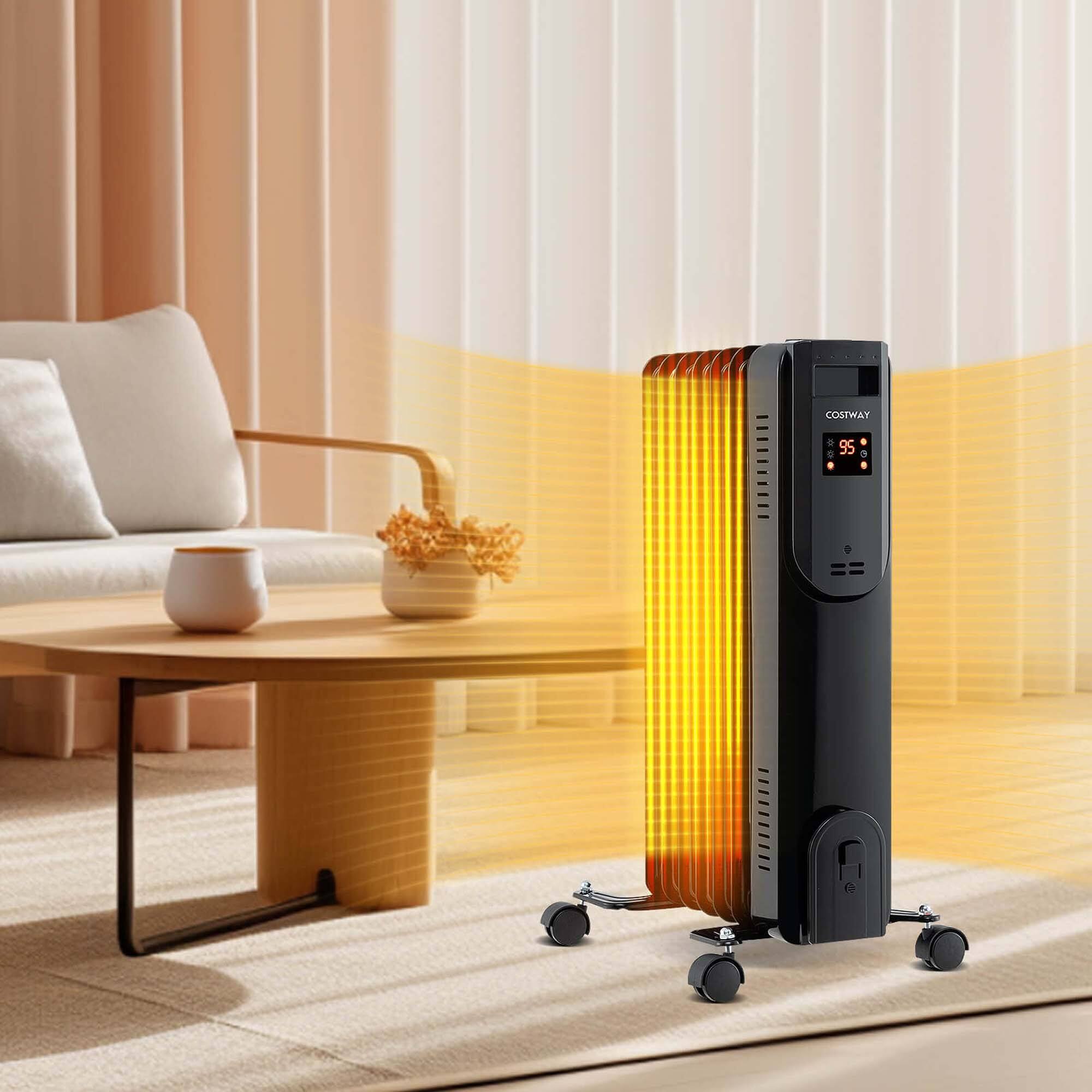 Alt View 1. Costway - Costway Oil Radiant Heater with Adjustable Thermostat Remote Overheat & Tip-Over Protection - Black.