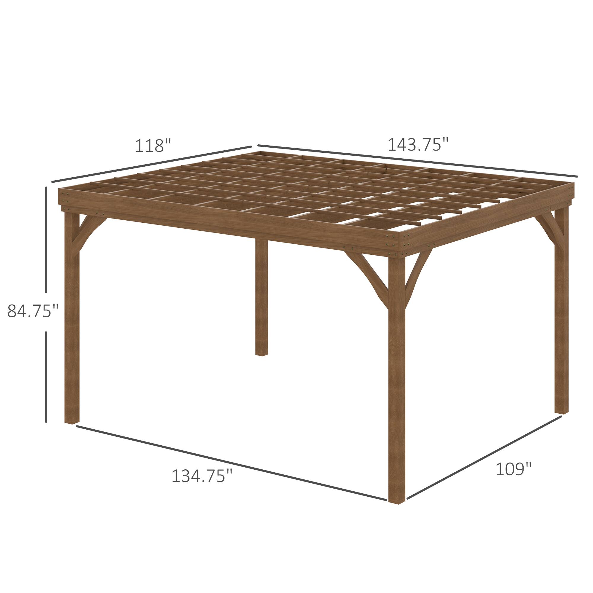 The dimensions of the table are:

- Length: 143.75"
- Width: 118"
- Height: 84.75"
- Depth: 134.75"
- Leg width: 109"