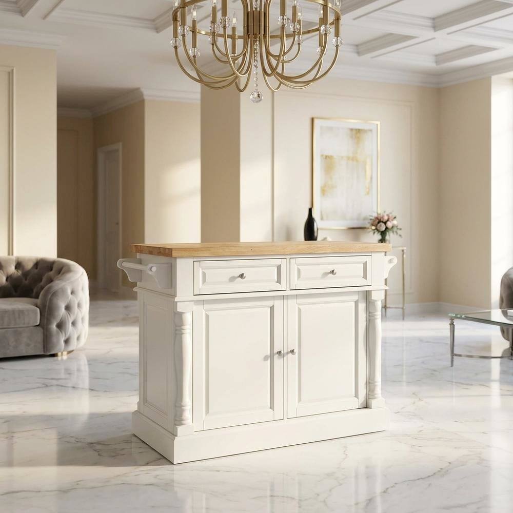 Alt View 4. FurniFact - White kitchen island with butcher block top and anti-tip safety feature - White.