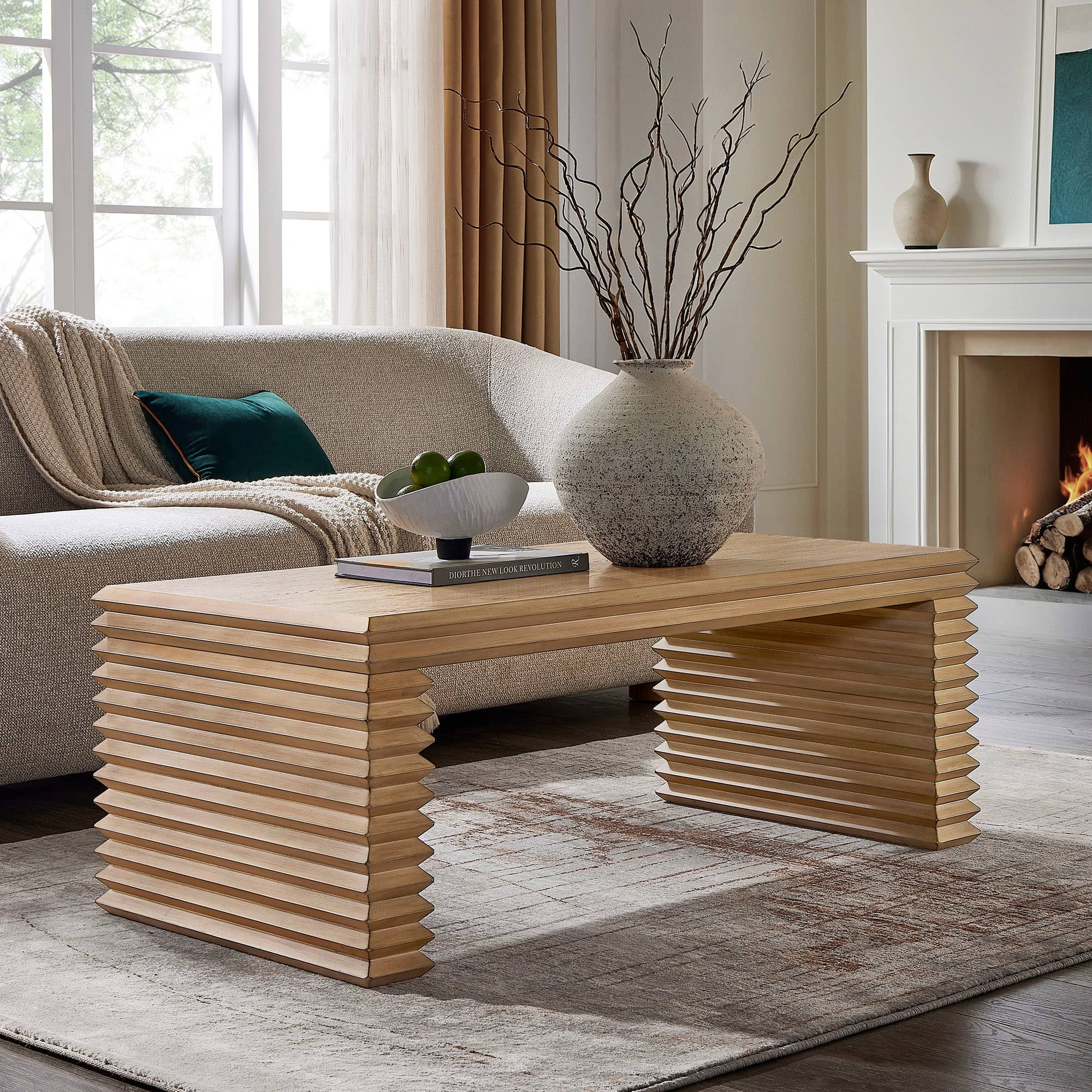 Canto Rectangular Stacked Design Coffee Table by Modway - Weathered Oak